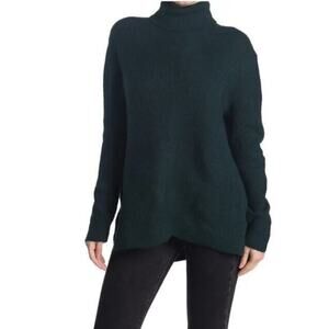 Sweet Romeo Abstract Rib Hi-Low Turtleneck‎ Tunic Sweater in Dark Teal Small $58